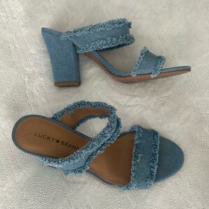 New Lucky Brand Denim Block Sandal Heels